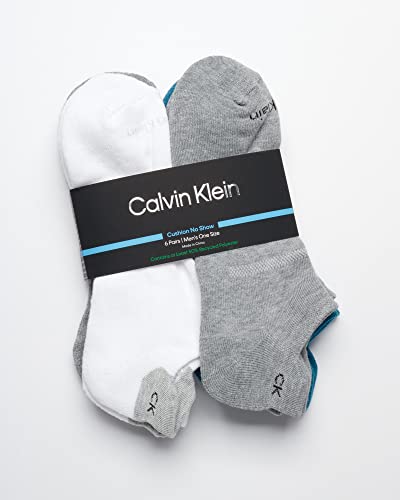 Image of Calvin Klein Mens 6 Pack Cushioned Low Cut Tab No Show Socks | Lightweight Low Profile Build With a Back Tab Heel Guard, Stays Hidden and Blister Free in Sneakers and Loafers All Day
