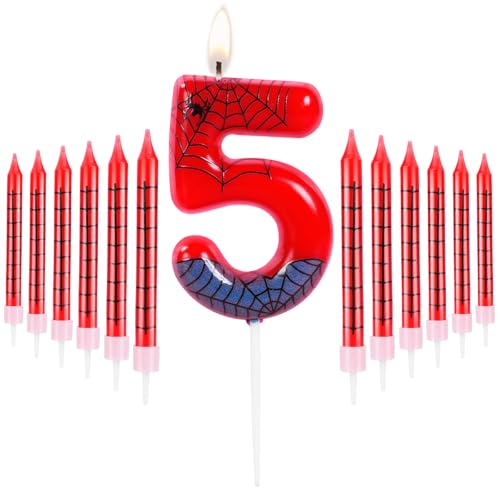 URAQT 13Pcs Spider Anniversaire Bougies 5 ans, Bougie Anniversaire Chiffre Spider Themed Birthday...