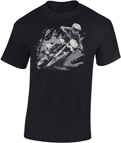 Baddery Motocross Tshirt Homme : Dirt Rush - T-Shirt pour hommes et garçons - Vêtement Enduro pour moto et vélo, Noir , XL
