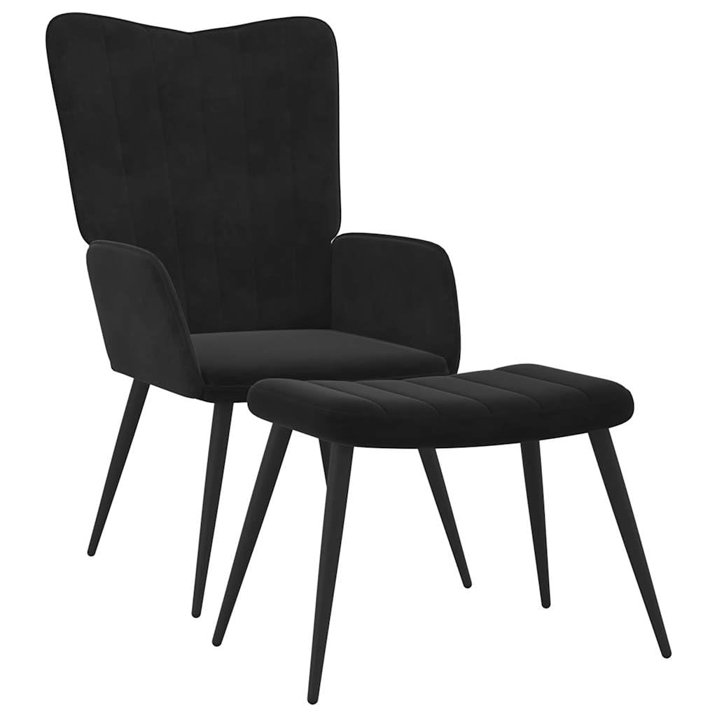 Chaise de relaxation avec repose-pied en velours noir haut de gamme