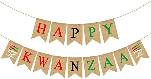 Rainlemon Jute Burlap Happy Kwanzaa Banner Rustic African Heritage Holiday Party Mantel Fireplace De - //coolthings.us