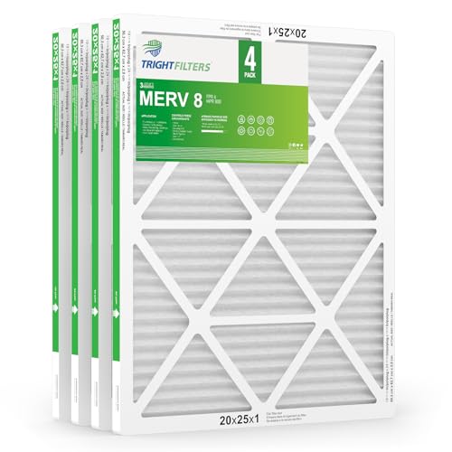 TRIGHTFILTERS 20x25x1 Air Filter 4 Pack, MERV 8 Pleated Dust Defense Air Filters Replacement Air Conditioner HVAC AC Furnace Filter, Durable and Lightweight