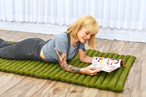 Image of Leewadee - Foldable Floor Mattress - Japanese Roll Up Futon -Trifold Tatami Mat- Guest Floor Bed - Camping Mattress - Thai Massage Mat, Kapok Filled, 75 x 28 inches, Green