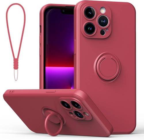 Sitthyw iPhone 14 Pro Coque avec Anneau, Etui en Silicone Liquide Bracelet Antichoc avec Support Magnétique Rotatif à 360° Housse Protection Complète Souple pour iPhone 14 Pro, Prune
