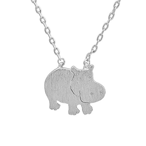 Spinningdaisy Handcrafted Brushed Metal Hippo Necklace (Silver)