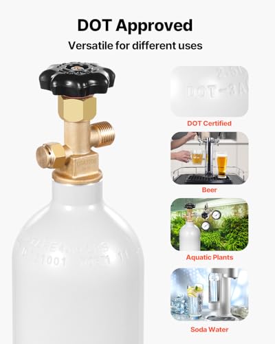 Image of VEVOR CO2 Tank, 2.5 lbs New Aluminum Alloy Cylinder, CO2 Air Tank with Light Gray Spray Coating, CGA320 Valve & Adjustable Pressure, DOT Approved Cylinder for Draft Beer Dispensing and Soda Maker