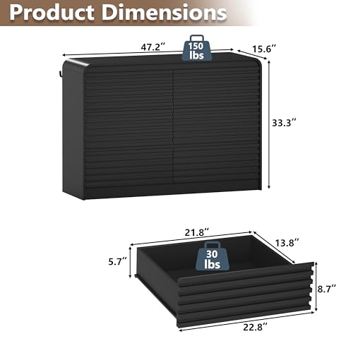 Image of 6 Drawer Dresser for Bedroom, 47 inch Wide Fluted Dresser with Curved Edge and Ergonomic Handleless, Large Wooden Clothes Storage Organizer, Modern Chest of Drawers for Closet, Living Room, Black
