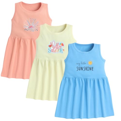 Image of EIO Girls Cotton Frock Dress Combo Pack et | Multicolor Knee Length Casual Dresses for Kids | Soft & Breathable Summer Wear Outfit Frock Set