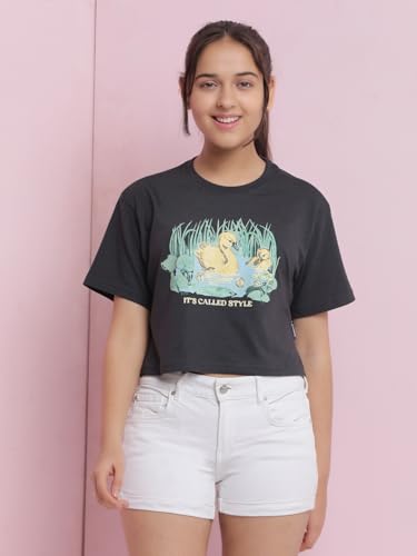 Image of Li'l Tomatoes Girls Crop T-Shirt | 100% Cotton | Graphic Printed Summer Top | Soft & Breathable Casual Wear | 7-16 Years