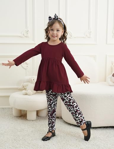 Image of Toddler Girl Clothes Long Sleeve Ruffle Dress Top and Jeans Pants Toddler Girl Fall Outfits