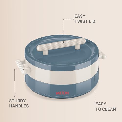 Image of MILTON Valenza 2000 Insulated Inner Stainless Steel Casserole for Roti, 1900ml | Hot Box for Kitchen | Keeps Food Hot & Fresh | BPA-Free, Durable & Easy to Carry | Hot Pot with Lid for Home,Blue Stone
