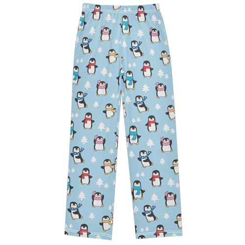 Boy's Pants Penguin with Scarf on Light Blue Lounge Bottoms Elastic Kids Sweatpants Joggers with Pockets Size 6-14