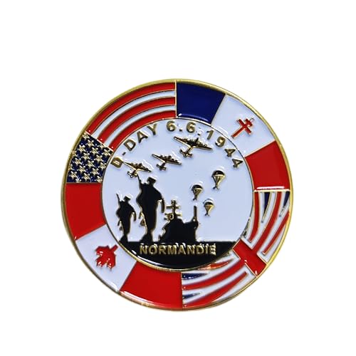 Photo de Pin's commémoratif vétérans D Day Normandie, pour 80e anniversaire du débarquement de 1944, Métal