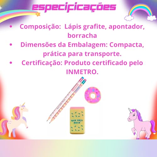 Kit Escolar Com 4 Peças Lápis Grafite Apontador Borracha Donuts Volta As Aulas