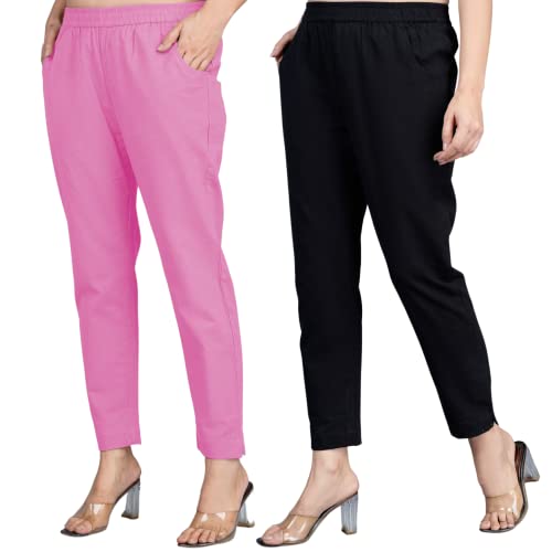Image of Regular Fit Fully Elastic Waist Ankle Length Premium Cotton Casual Trouser Pant (Combo Pack of 2)