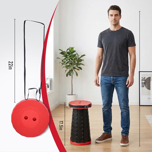 Image of 2026 Upgraded Collapsible Stool with Cushion, Portable Folding Stool for Adults Heavy Duty, Camping Stools for Outdoor Camping Travel Hiking Fishing, Adujstable Folding Chair Footrest,Red