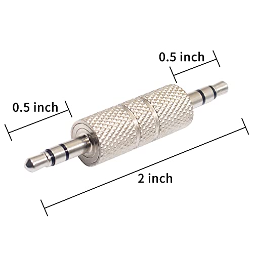 Duttek 3.5Mm Male To Male Audio Adapter, Metal Silver 3 Pole 3.5Mm Stereo Jack To 3.5Mm Stereo Jack Adapter, 1/8 Inch Male To Male Audio Headphone Jack Coupler Connectors - 2 Pack #TOP4
