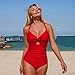 Women's One Piece 2026 Tummy Control Swimsuits Fashion Swimwear Halter Push Up V Neck Slimming Bathing Suit Red