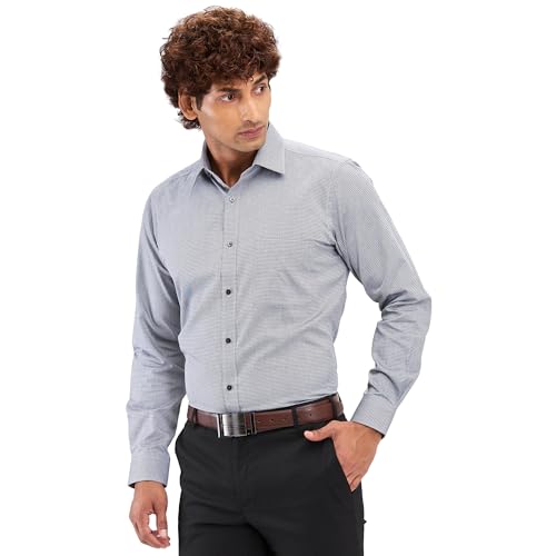 Image of Raymond Men Cotton Slim Fit Structure Pattern Semi Cut Away Collar Formal Shirt