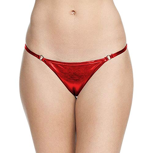 FASHION QUEEN Plus Size Sexy Low Waist Lady Briefs Exotic Bandage Shiny G-String (Red,5XL)