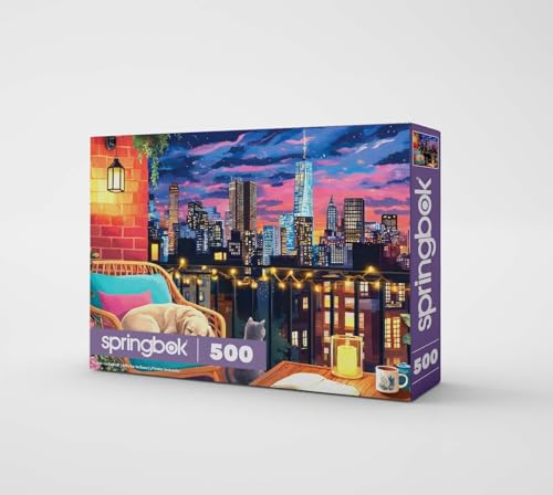 Springbok Cozy Nights & City Lights Rompecabezas de 500 Piezas para Adultos – Paisaje Urbano desde Azotea Acogedora – Póster Incluido – Piezas Cortadas Únicas – Hecho en USA miniatura 2