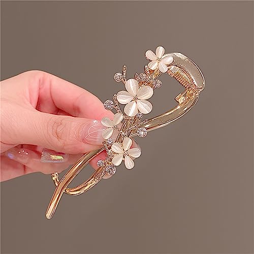 Pinzas para el cabello estilo francés con flores, perlas y cristal, tipo banana para mujeres #14 miniatura 4