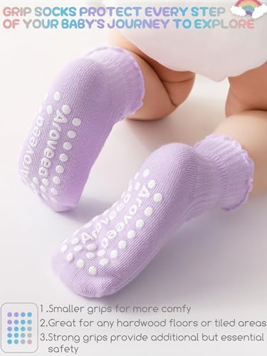 Image of Baby Toddler Girls Socks Grip Ruffle Non Slip Kids Cotton 12 Pack Socks | Premium Soft Cotton,Full Anti-Slip Grips,6 Month-7T Grippy Crew Socks for Girls,Daily School All Season Wear,Cute Ruffle Edge