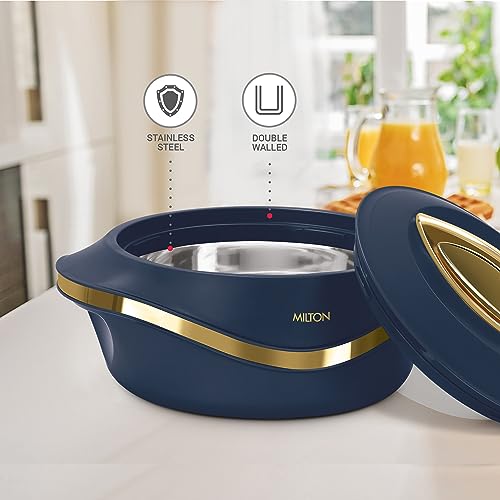 Image of MILTON Pearl 2500 Inner Stainless Steel Casserole, 2.1 litres, Blue | BPA Free | Food Grade | Easy to Carry | Easy to Store | Chapati | Roti | Curd Maker