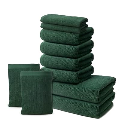 10 er Set Handtücher | 2 Badetücher 70x140cm + 4 Handtücher 50x100cm + 2 Gästehandtücher 30x50cm + 2 Waschlappen 15x20cm | Weich & Flauschig | 100% Baumwolle | 500g/m² | Oeko-Tex | Ôhm | Grün