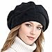 VECRY Lady French Beret 100% Wool Beret Floral Dress Beanie Winter Hat (Bow-Black)