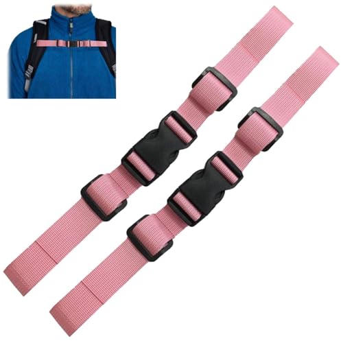 Bamyli 2 Pcs Backpack Chest Strap,Adjustable Backpack Strap Heavy Duty Chest Belt Harness with Quick Release Buckle for Outdoor Hiking,Jogging,Biking(Pink)