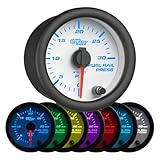 GlowShift White 7 Color 30,000 PSI Fuel Rail Pressure Gauge - For 2002-2017 6.6L Chevy Duramax & 2003-2017 5.9L / 6.7L Dodge Cummins Diesel Trucks - White Dial - Clear Lens - 2-1/16