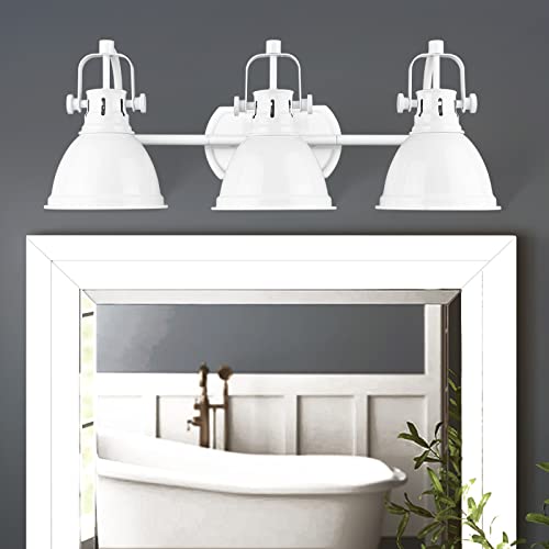 Emliviar 3-Light Modern Vanity Lights for Bathroom, 24.5 Inch Bath Wall Lamp Lighting with Metal Shade, White Finish, 4054S WH