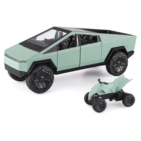 1/24 Toy Truck Model Pickup Truck with RV Motorcycle, Alloy Diecast Metal Model Toy Trucks Vehicle with Sound and Light, Simulated Pick-Up Play Trucks for Kids Adults (Green) Cover