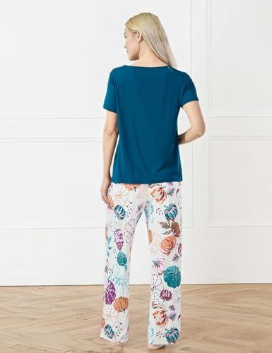 Image of GYS Bamboo-derived Viscose Women's Pajamas Set Short Sleeve Top With Pants 2-Piece Sleep Set
