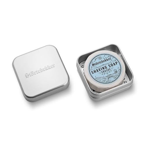 Störtebekker jabón de afeitar y juego de jabón - Juego de jabón de aluminio con jabón de afeitar en diferentes variantes - Jabón de afeitar vegano hecho a mano en fábrica de jabón (Crusoe)