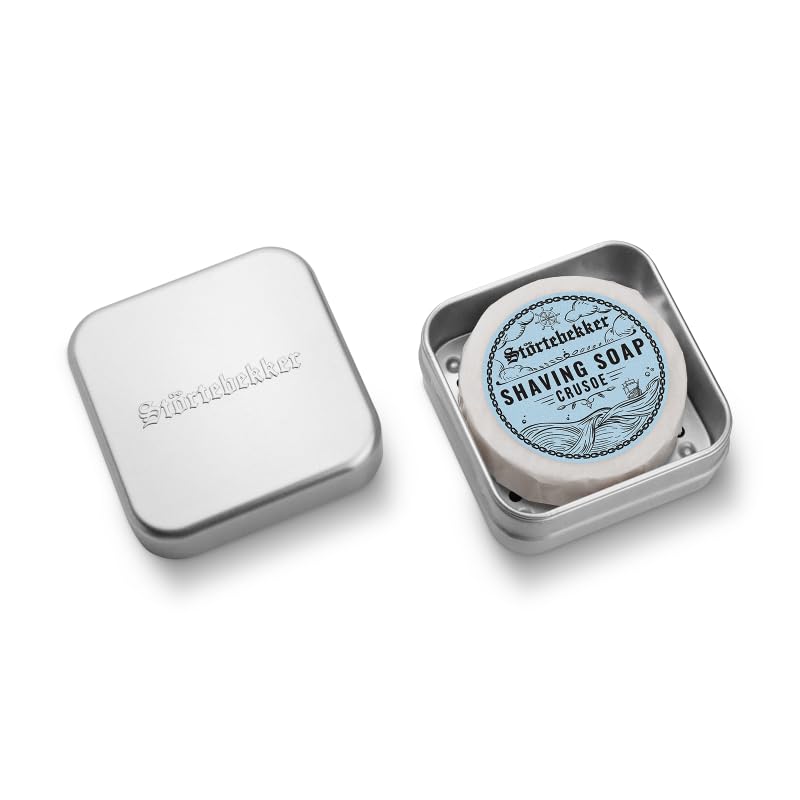 Störtebekker jabón de afeitar y juego de jabón - Juego de jabón de aluminio con jabón de afeitar en diferentes variantes - Jabón de afeitar vegano hecho a mano en fábrica de jabón (Crusoe)