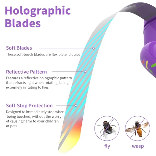 Fly Fans for Tables Fly Repellent Outdoor Keep Flies Away, Flies Spinner Table Top with Holographic Blades, Bug Traps for Picnic, Party, BBQ (Purple) — view 3