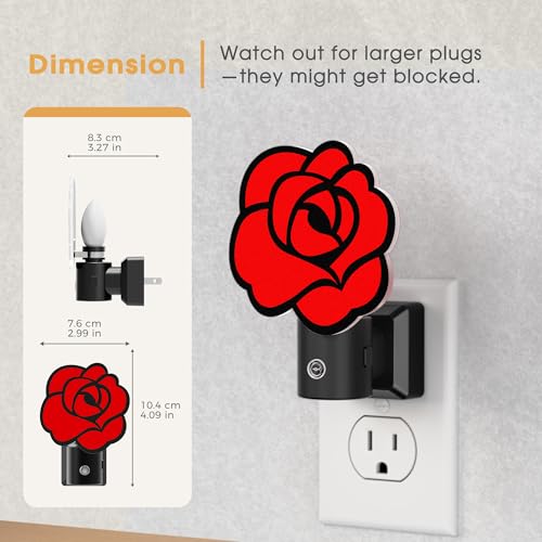 Image of Briignite Flower Night Light 1 Pack, Rose Night Lights Plug into Wall Dimmable, LED Nightlight with Dusk to Dawn Sensor, Adjustable Brightness, for Bathroom Bedroom Hallway, 3000K Warm White