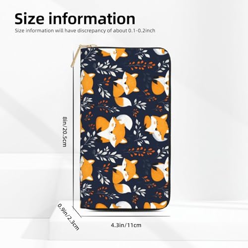 Smiling Cute Fox Print Wallet Women Men, Long PU Leather Wallets for Women, Cute Womens Travel Wallet Purse Pouch with Zipper Pocket3