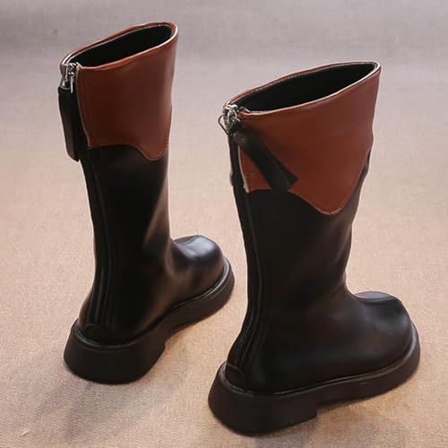 Boots for Girl,Girls Round Toe Back Zipper Knee High Riding Boots Chunky Heels Slip On Winter Fashion Shoes for Little Kid Big Kids Toddler4