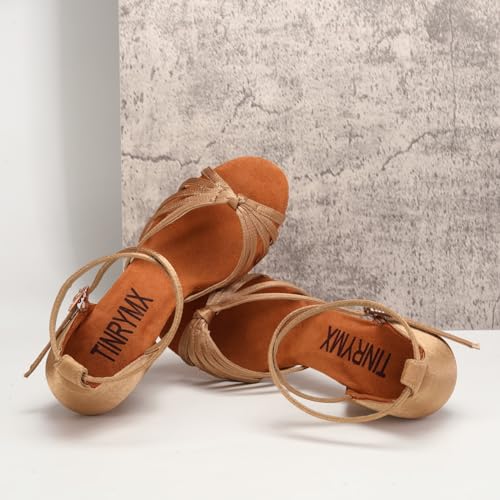 TINRYMX Women's Latin Dance Shoes Satin Ballroom Salsa Cha-cha Professional Practice Dance Shoes,Model-EM2172