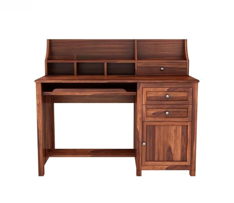 Image of Sheesham Wood Study Table for Students & Adults with Storage | Wooden Computer Desk for Home Office, Writing & Laptop Table | Brown Finish | 61x119.4x106.7 cm | 1 Year Warranty