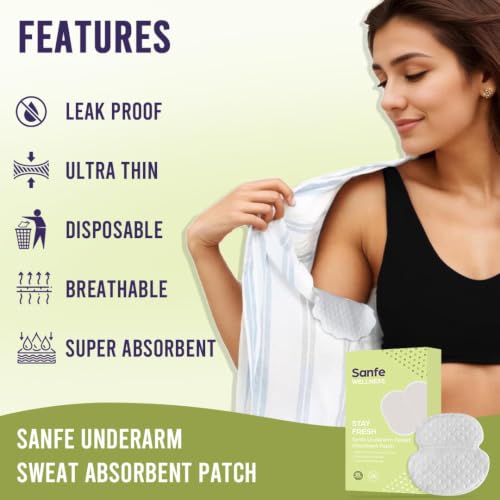 Image of Sanfe Underarm Sweat Absorbent Patch | Prevents Stains, Absorbs Sweat & Unpleasant Odour | 8 hr odour control, stain free, ultra thin | 5 Pairs (Pack of 2)