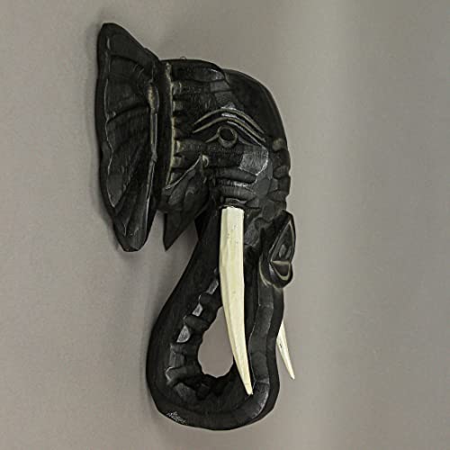 Hand-Carved Black Wood Elephant Head Wall Hanging Sculpture Safari Art Decor 12 Inches High #TOP6