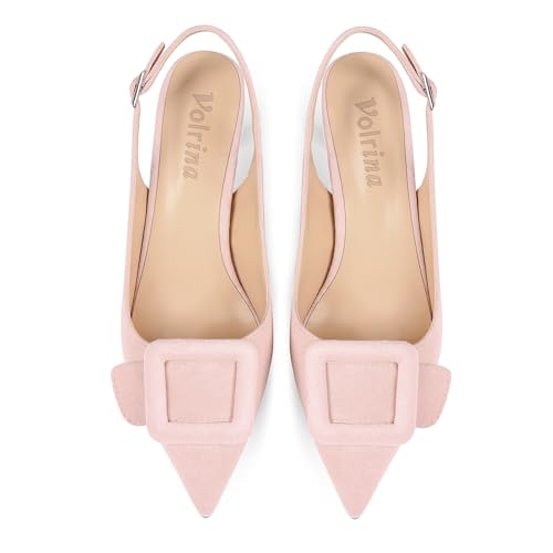 Womens Slingback Kitten Heels Closed Pointed Toe Sling Back Pumps Square Buckle Wedding Party Casual Dress Shoes3