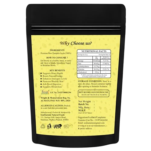 Image of SoulSustain Pumpkin Seeds 80 GM | Raw Pumpkin Seeds | Edible Seeds for Daily Nutrition | Plant Based Protein | Roasted Snack, Smoothies, Baking, Salads, Keto & Vegan Diet