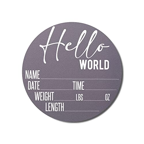 Image of Baby Announcement Sign for Newborn Boys and Girls (Color Bases) - Hello World Nursery Decor Sign & Photo Prop for Babies Made of Birch Wood - 6 inch Circle Board (Purple)
