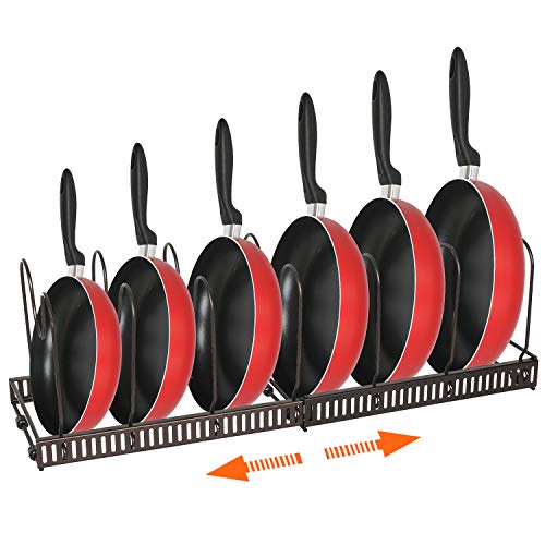 ROOHUA Expandable Pot and Pan Organizer-Pot lids Rack Kitchen Cabinet Pantry Bakeware Organizer Rack with 7 Adjustable Compartments (BRONZE, 7 Adjustable Compartments)