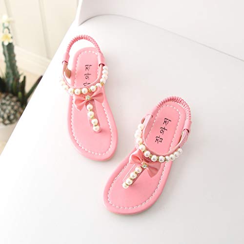 White Sandals for Girls Summer Princess Baby Thong Shoes Sandals Bowknot Toddler Kids Infant Pearl Girls Baby Shoes (Pink, 9 Years)3